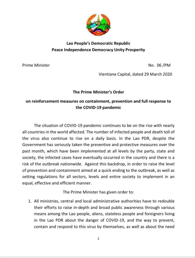 The Prime Minister’s Order on reinforcement measures on containment, prevention and full response to the COVID-19 pandemic